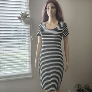 Wasabi Mint shirt dress black white stripes scoop neck short sleeves